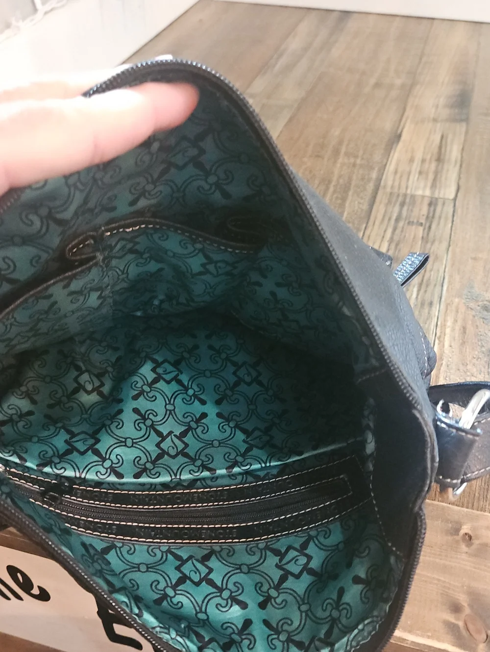 Stone Mountain Black Pebbled Leather Hobo Crossbody Bag with Dual Front‎ Pockets
